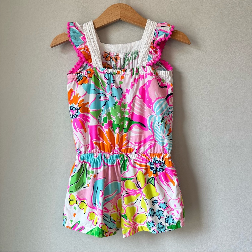 Lilly Pulitzer Bright Pink Floral Nosey Posey Romper Size 18 Months - Picture 6 of 11